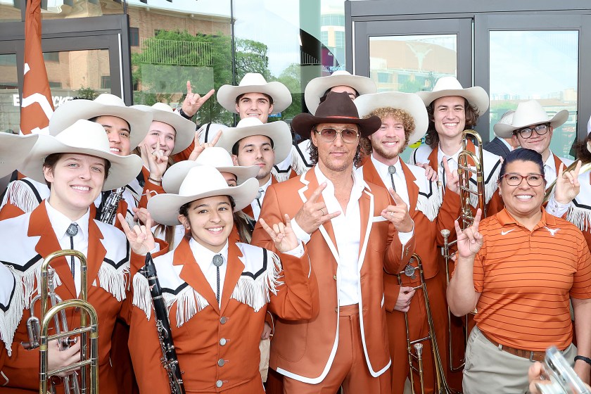 AUSTIN, TEXAS - APRIL 19: University of Texas Minister of Culture Matthew McConaughey attends the ribbon cutting ceremony for University of Texas at Austin's new multi purpose arena at Moody Center on April 19, 2022 in Austin, Texas.