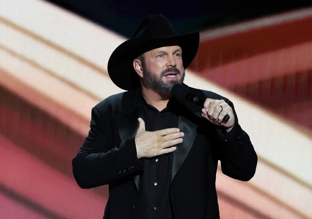 FRISCO, TEXAS - MAY 11: Co-host Garth Brooks speaks onstage during the 58th Academy Of Country Music Awards at The Ford Center at The Star on May 11, 2023 in Frisco, Texas.