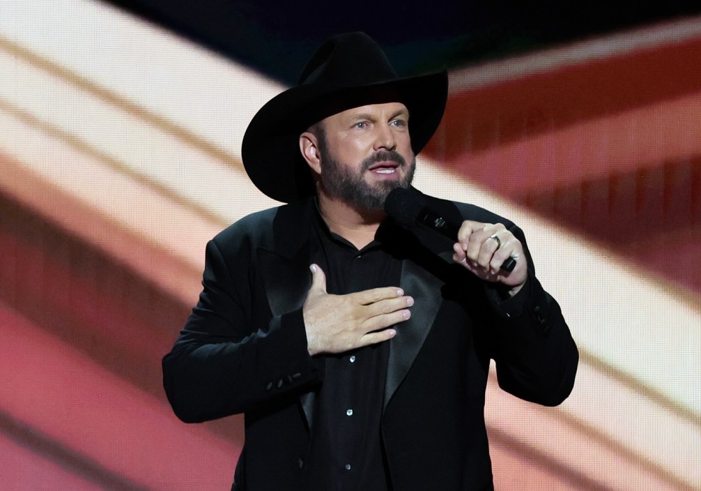 FRISCO, TEXAS - MAY 11: Co-host Garth Brooks speaks onstage during the 58th Academy Of Country Music Awards at The Ford Center at The Star on May 11, 2023 in Frisco, Texas.