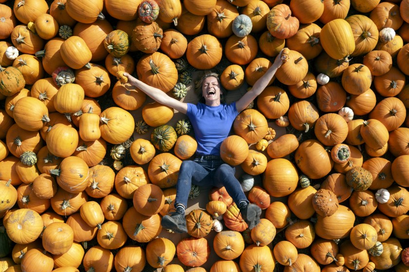 Farmer Dorota Spilman with some of the 125,000 pumpkins at Spilman's Pumpkin Farm in Sessay, near Thirsk, North Yorkshire, ahead of the opening of Pumpkin Fest 2023 on Saturday. Picture date: Monday September 25, 2023. (Photo by Danny Lawson/PA Images via Getty Images)