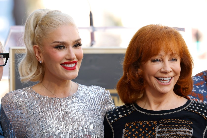 HOLLYWOOD, CALIFORNIA - OCTOBER 19: (L-R) Gwen Stefani and Reba McEntire attend the Hollywood Walk of Fame Star Ceremony Honoring Gwen Stefani on October 19, 2023 in Hollywood, California. 