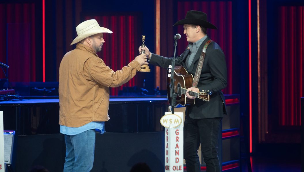 Grand Ole Opry photo of Garth Brooks and Jon Pardi from Pardi's Oct. 24, 2023 induction.