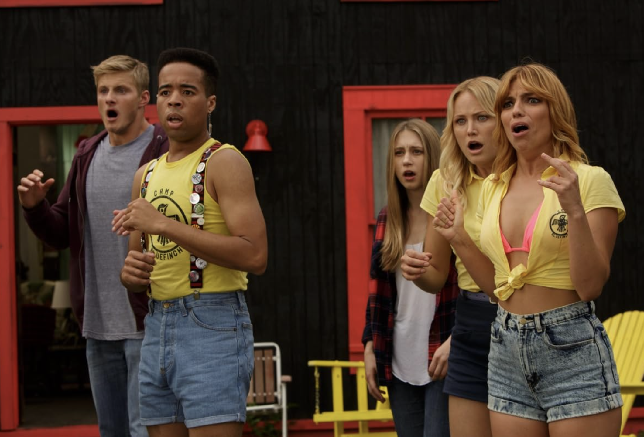 Malin Akerman, Alexander Ludwig, Angela Trimbur, Tory N. Thompson, and Taissa Farmiga in The Final Girls (2015)