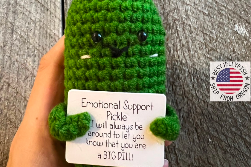 Emotional Support Pickle/positive Pickle/you Are a Big Dill Pickle,  Handmade Crochet Gift,stocking Stuffers,valentine's Day Gift 