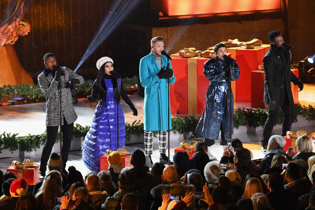 Pentatonix perform during the 86th Annual Rockefeller Center Christmas Tree Lighting Ceremony at Rockefeller Center on November 28, 2018 in New York City.