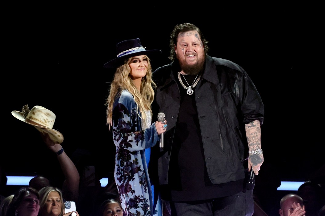 FRISCO, TEXAS - MAY 11: (L-R) Lainey Wilson and Jelly Roll perform onstage during the 58th Academy Of Country Music Awards at The Ford Center at The Star on May 11, 2023 in Frisco, Texas.