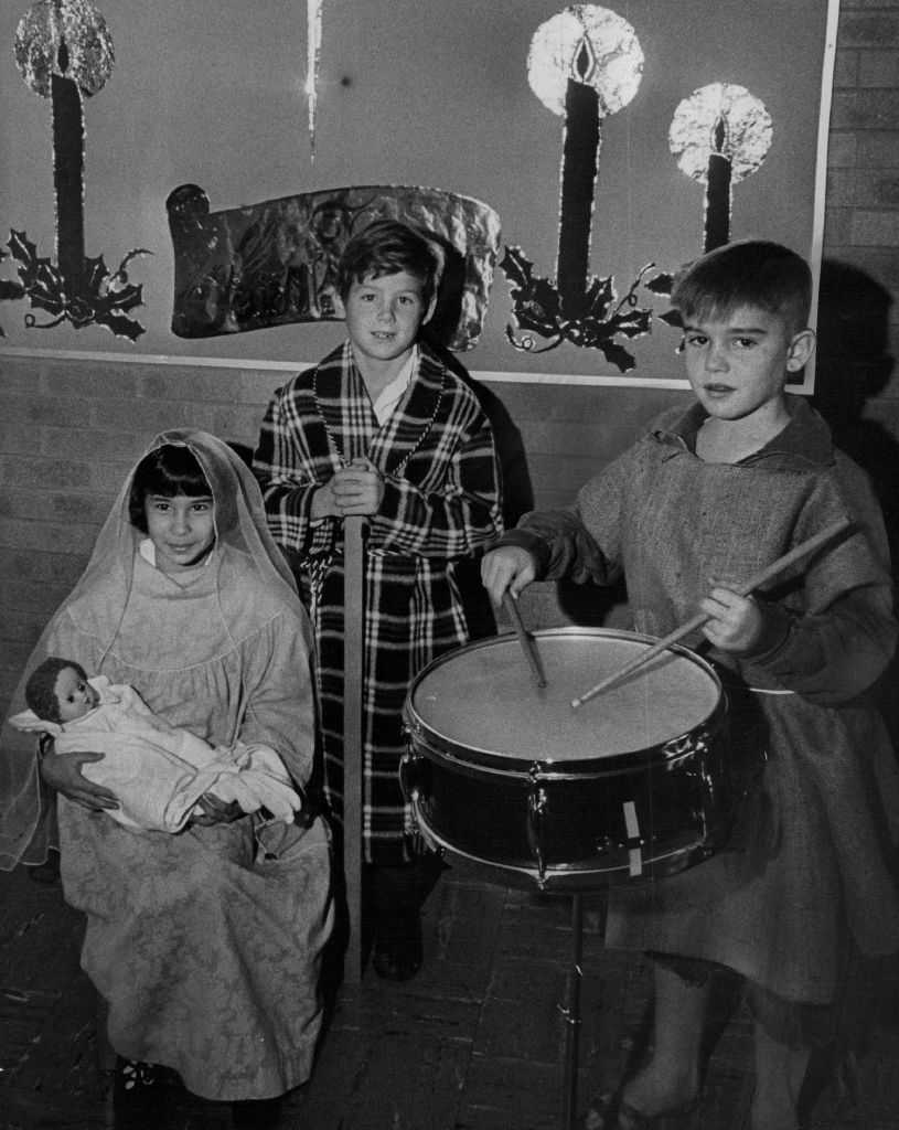 Students perform in a scene from the Christmas play, "The Littie Drummer Boy," 1965.