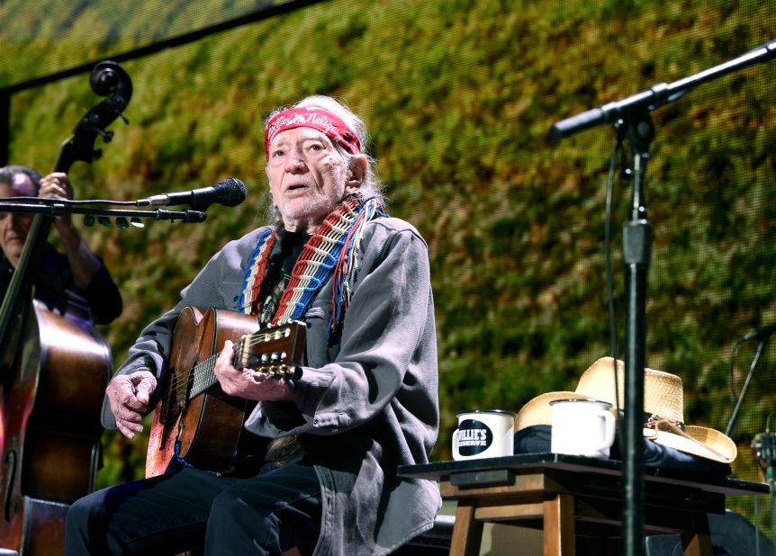 NOBLESVILLE, INDIANA - SEPTEMBER 23: Willie Nelson performs in concert during Farm Aid at Ruoff Home Mortgage Music Center on September 23, 2023 in Noblesville, Indiana.