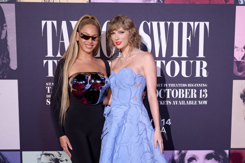 LOS ANGELES, CALIFORNIA - OCTOBER 11: (L-R) Beyoncé Knowles-Carter and Taylor Swift attend the "Taylor Swift: The Eras Tour" Concert Movie World Premiere at AMC The Grove 14 on October 11, 2023 in Los Angeles, California. 