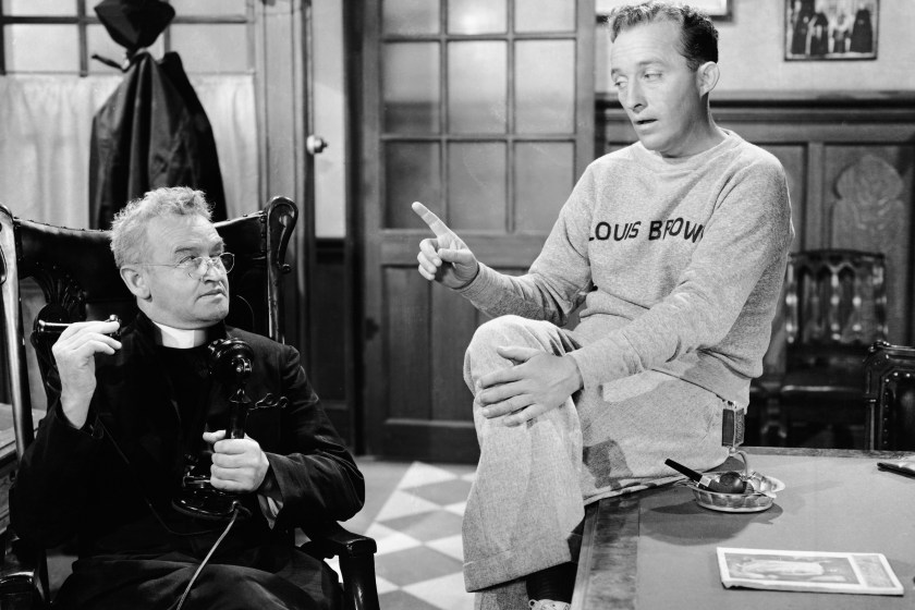 Barry Fitzgerald as Father Fitzgibbon and Bing Crosby as Father Chuck O'Malley in the 1944 film Going My Way.