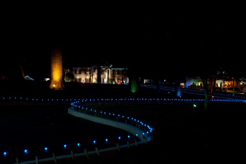 MEMPHIS, TN - NOVEMBER 20: The grounds of Graceland are illuminated with Christmas lights after the annual lighting ceremony at Graceland Plaza on November 20, 2009 in Memphis, Tennessee. 