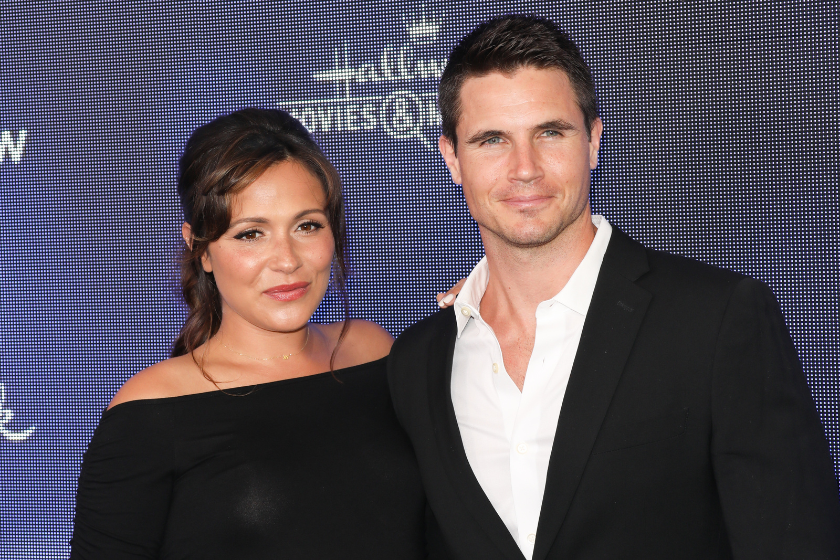 Actors Italia Ricci (L) and Robbie Amell (R) attend the Hallmark Channel and Hallmark Movies & Mysteries summer 2019 TCA press tour event at a Private Residence on July 26, 2019 in Beverly Hills, California