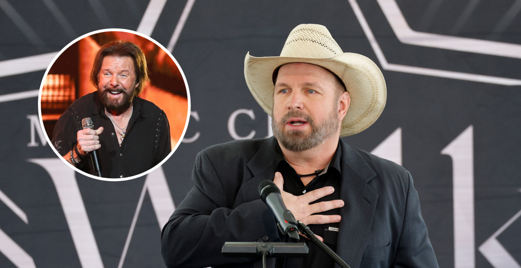 NASHVILLE, TENNESSEE - MAY 04: Garth Brooks speaks at the 2023 Music City Walk of Fame Induction ceremony at Music City Walk of Fame on May 04, 2023 in Nashville, Tennessee and NASHVILLE, TENNESSEE - JUNE 18: Ronnie Dunn of Brooks & Dunn performs during the Reboot 2022 Tour at Bridgestone Arena on June 18, 2022 in Nashville, Tennessee.
