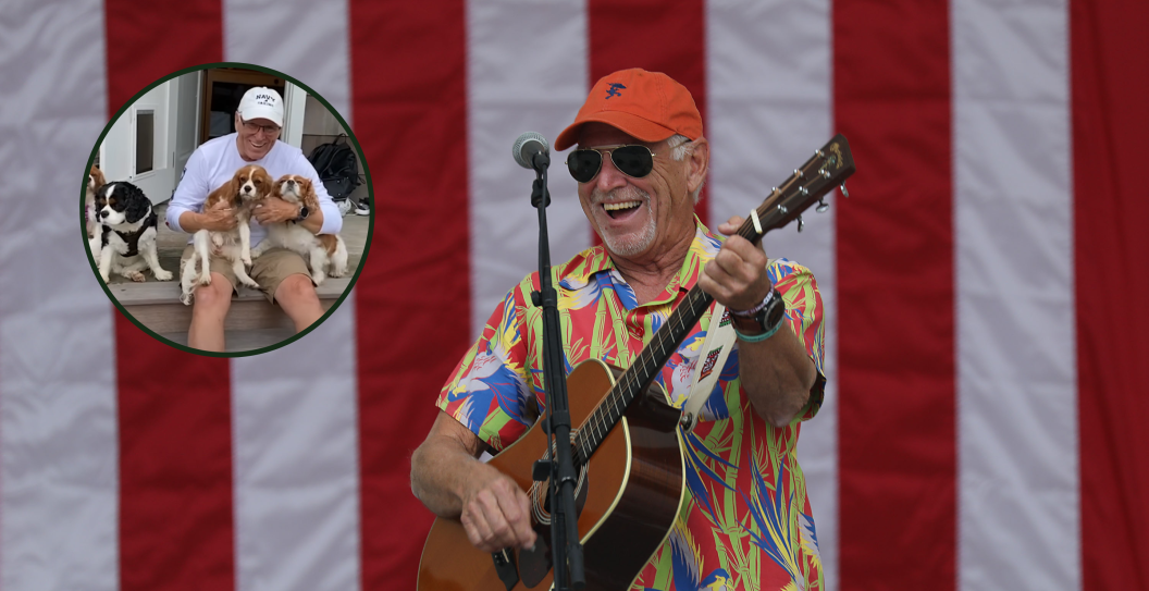 WEST PALM BEACH, FLORIDA - NOVEMBER 03: Jimmy Buffett plays a song as he performs at a Get Out the Vote rally for U.S. Senator Bill Nelson (D-FL) and Florida Democratic governor candidate Andrew Gillum at the Meyer Amphitheatre on November 03, 2018 in West Palm Beach, Florida. Mr. Buffett was encouraging people to vote for Sen. Nelson and Mayor Gillum who are in tight races against their Republican opponents and screengrab from the "Like My Dog" music video.