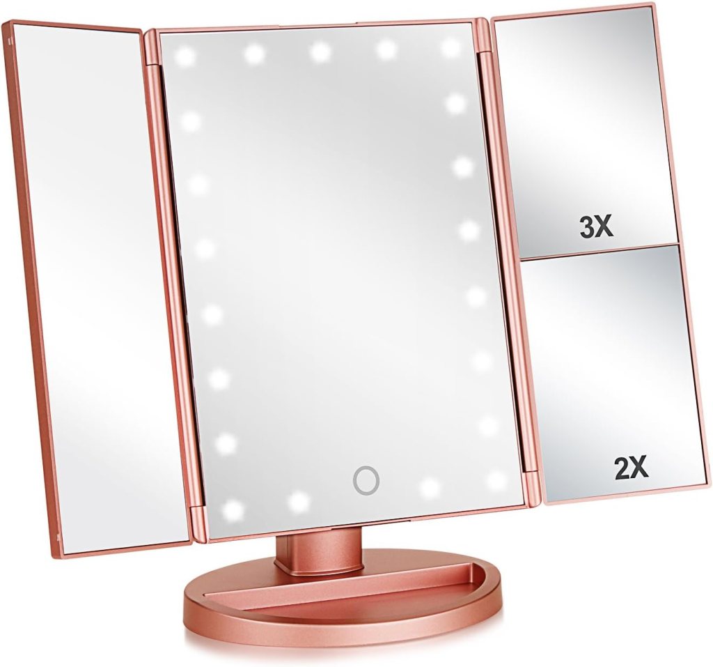 tri-fold LED vanity mirror