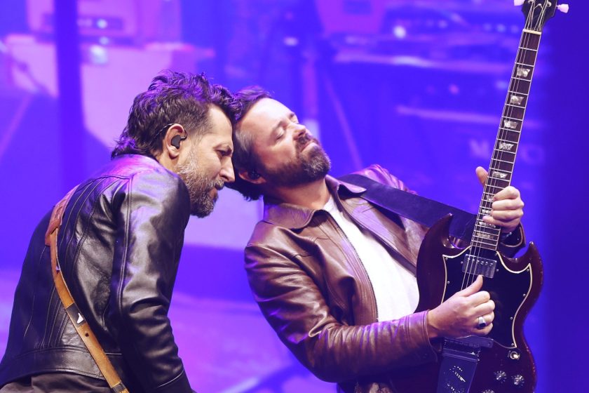 (L-R) Matthew Ramsey and Brad Tursi of Old Dominion perform onstage for All for the Hall a concert hosted by Keith Urban and Vince Gill benefiting the Country Music Hall of Fame and Museum at Bridgestone Arena on December 05, 2023 in Nashville, Tennessee. (Photo by Jason Kempin/Getty Images for the Country Music Hall of Fame and Museum)