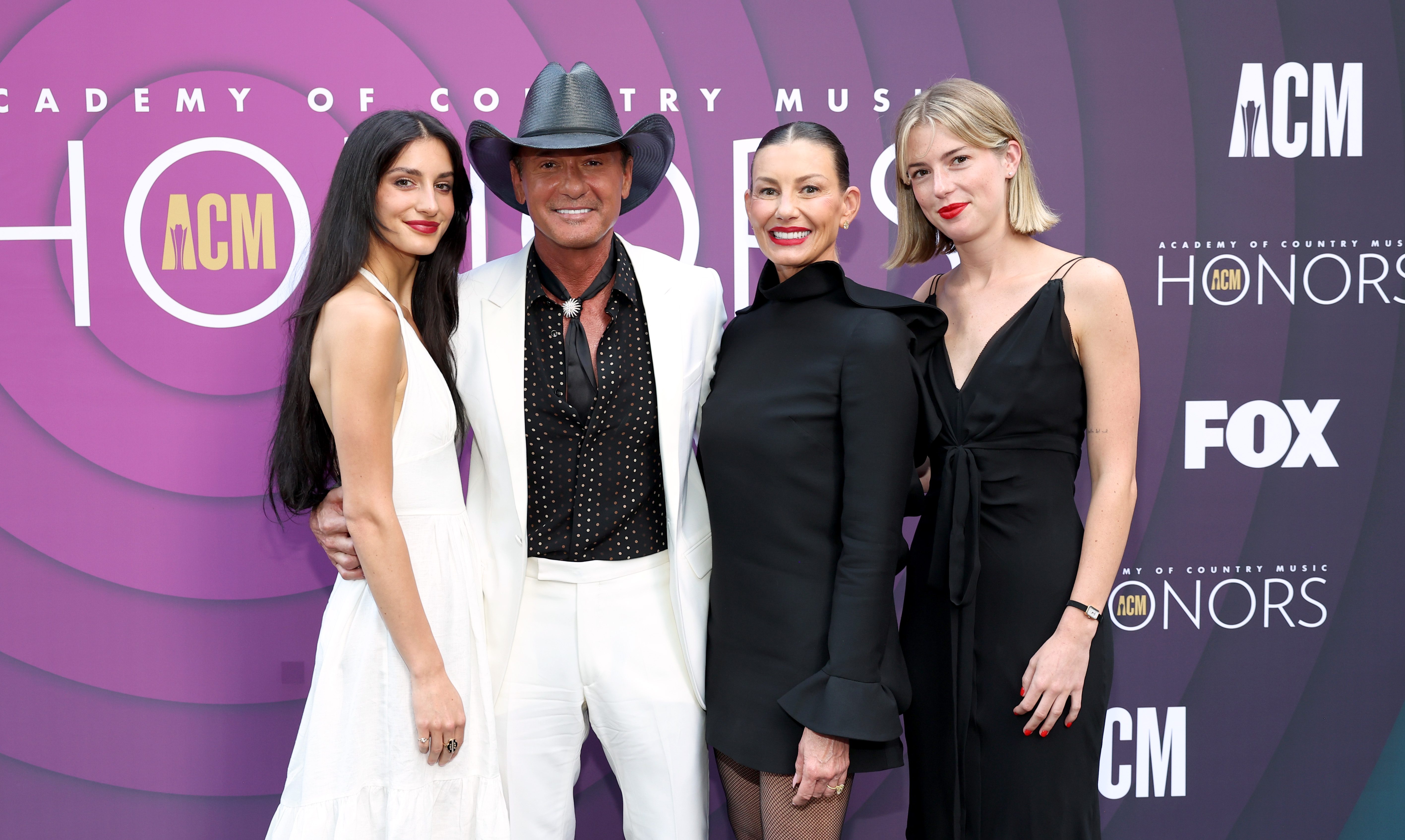NASHVILLE, TENNESSEE - AUGUST 23: (L-R) Audrey McGraw, Tim McGraw, Faith Hill and Maggie McGraw attend the 16th Annual Academy of Country Music Honors at Ryman Auditorium on August 23, 2023 in Nashville, Tennessee.