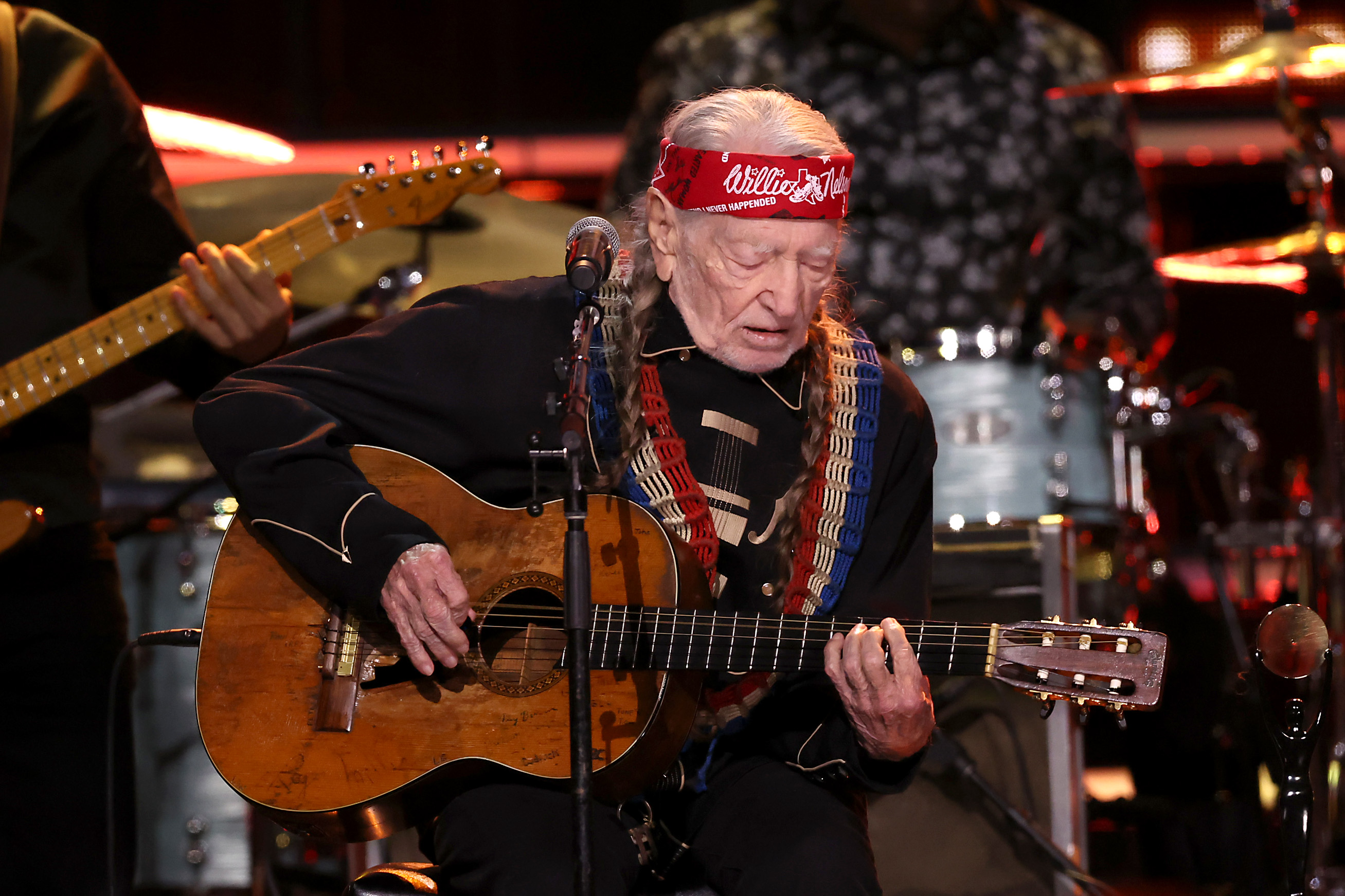 NEW YORK, NEW YORK - NOVEMBER 03: Willie Nelson performs onstage during the 38th Annual Rock & Roll Hall Of Fame Induction Ceremony at Barclays Center on November 03, 2023 in New York City.