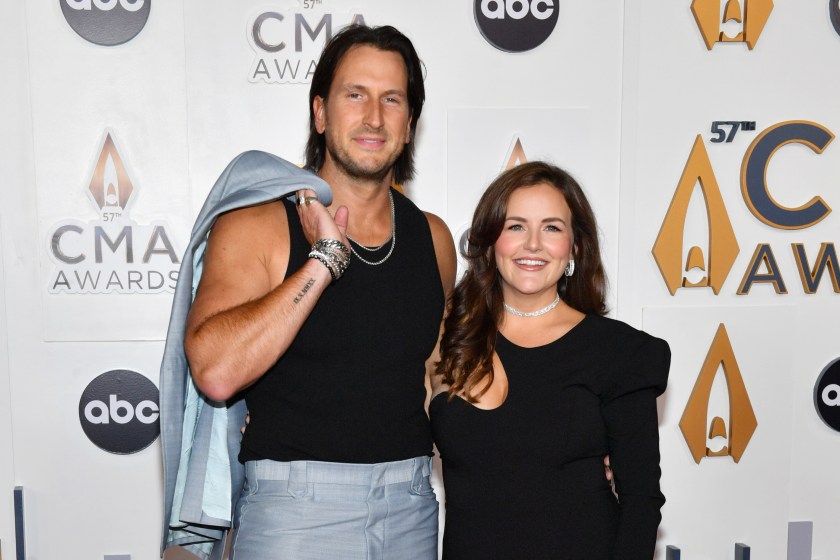 NASHVILLE, TENNESSEE - NOVEMBER 08: EDITORIAL USE ONLY (L-R) Russell Dickerson and Kailey Dickerson attend the 57th Annual CMA Awards at Bridgestone Arena on November 08, 2023 in Nashville, Tennessee.