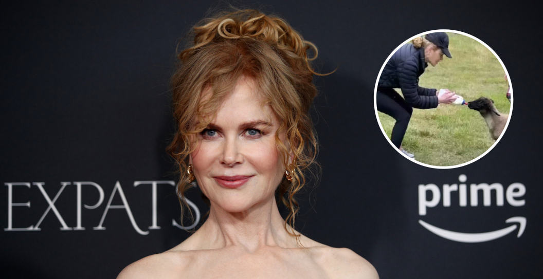 SYDNEY, AUSTRALIA - DECEMBER 20: Nicole Kidman attends a special screening of "Expats" at Palace Verona on December 20, 2023 in Sydney, New South Wales. and Kidman feeding a tiny lamb, via Instagram.