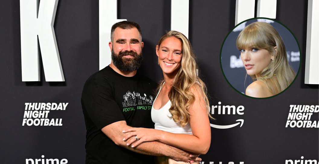PHILADELPHIA, PENNSYLVANIA - SEPTEMBER 08: (L-R) Jason Kelce and Kylie Kelce attend Thursday Night Football Presents The World Premiere of "Kelce" on September 08, 2023 in Philadelphia, Pennsylvania and TORONTO, ONTARIO - SEPTEMBER 09: (NO COVERS) Taylor Swift attends 'In Conversation With... Taylor Swift' during the 2022 Toronto International Film Festival at TIFF Bell Lightbox on September 09, 2022 in Toronto, Ontario.