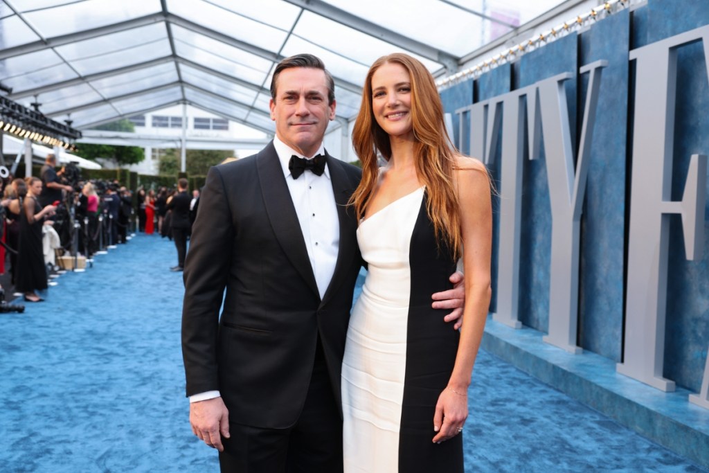 Jon Hamm and Anna Osceola attend the 2023 Vanity Fair Oscar Party