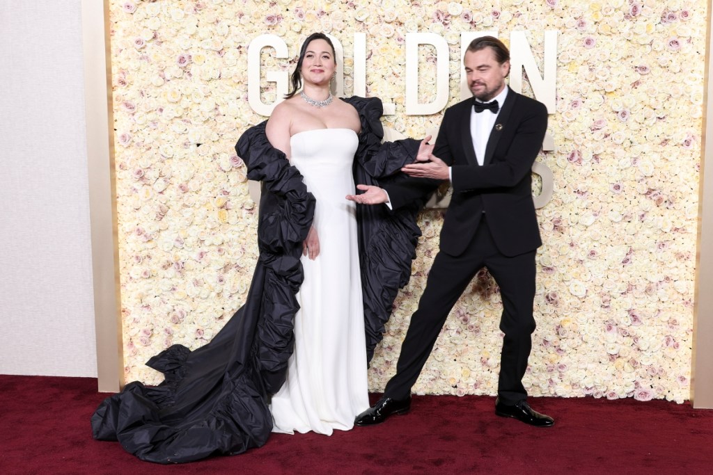 Lily Gladstone and Leonardo DiCaprio at the 81st Golden Globe Awards