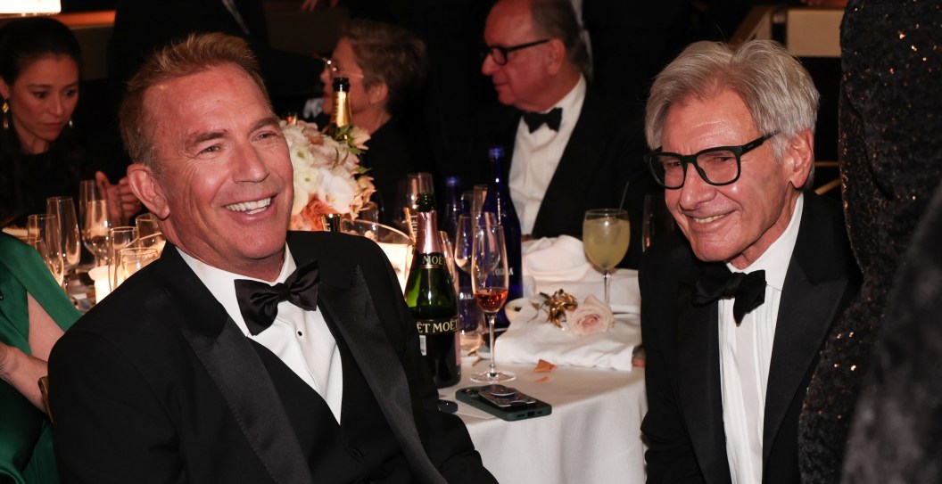 Kevin Costner and Harrison Ford at the 81st Golden Globe Awards