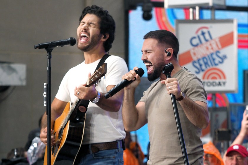 NEW YORK, NEW YORK - JULY 21: (L-R) Dan Smyers and Shay Mooney of Dan and Shay perform live in concert on NBC's "Today" at Rockefeller Plaza on July 21, 2023 in New York City. 