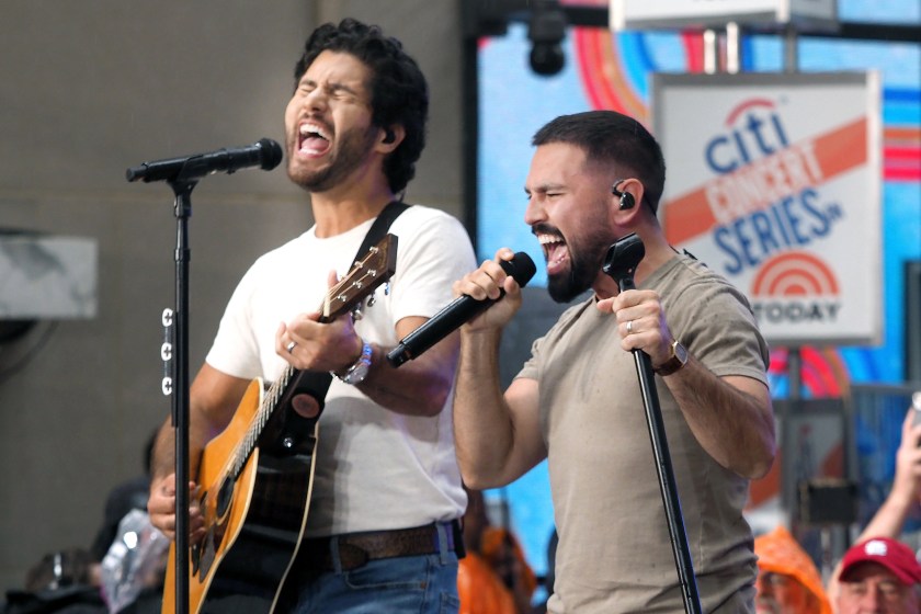 NEW YORK, NEW YORK - JULY 21: (L-R) Dan Smyers and Shay Mooney of Dan and Shay perform live in concert on NBC's "Today" at Rockefeller Plaza on July 21, 2023 in New York City.