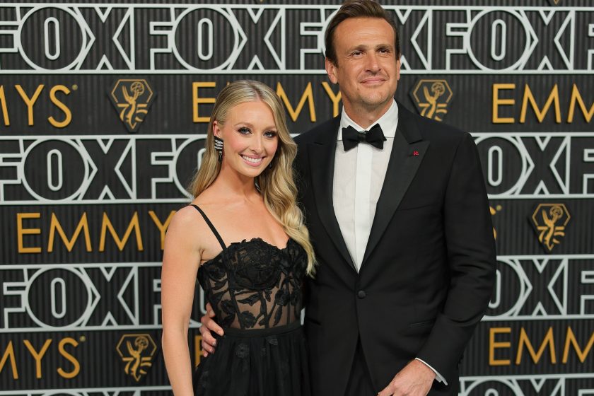 LOS ANGELES, CALIFORNIA - JANUARY 15: (L-R) Kayla Radomski and Jason Segel attend the 75th Primetime Emmy Awards at Peacock Theater on January 15, 2024 in Los Angeles, California.