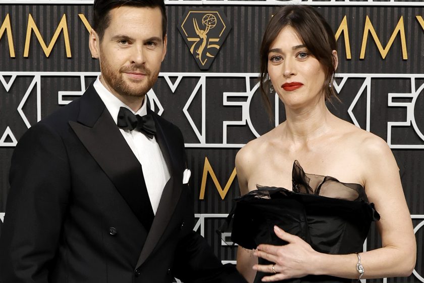 LOS ANGELES, CALIFORNIA - JANUARY 15: (L-R) Tom Riley and Lizzy Caplan attend the 75th Primetime Emmy Awards at Peacock Theater on January 15, 2024 in Los Angeles, California. 