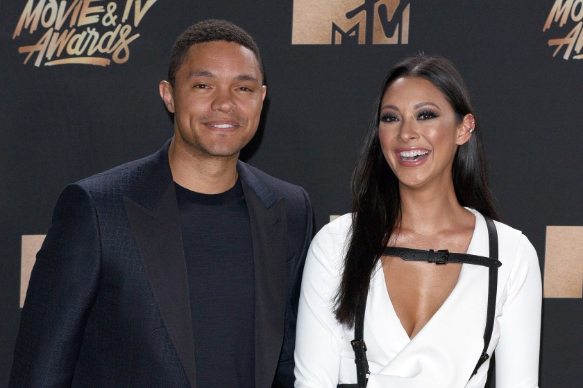 LOS ANGELES, CA - MAY 07: TV personality Trevor Noah and singer Jordyn Taylor attend the 2017 MTV Movie And TV Awards at The Shrine Auditorium on May 7, 2017 in Los Angeles, California. 
