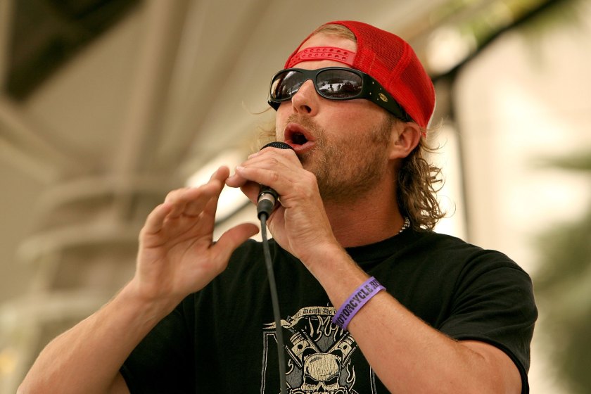 LAS VEGAS - MAY 21: Singer Dierks Bentley performs at the Academy of Country Music celebrity motorcycle ride in and concert held at 3rd Street Stage, Fremont Street Experience on May 21, 2006 in Las Vegas, Nevada.