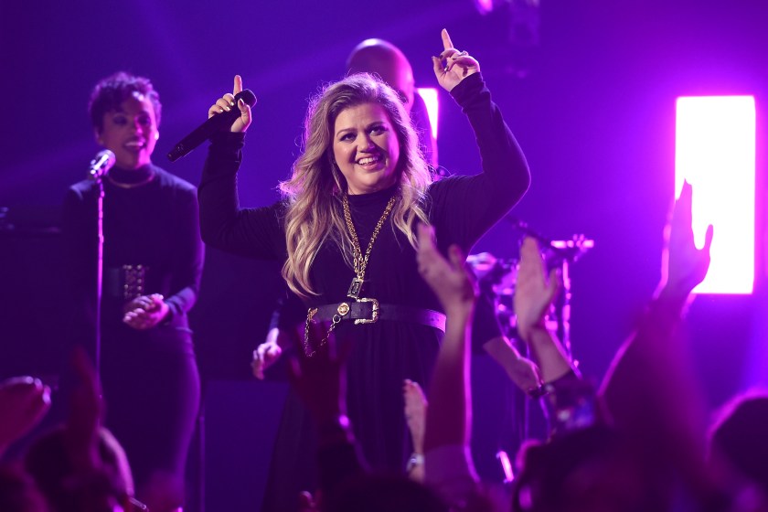 BURBANK, CA - OCTOBER 27: Singer/songwriter Kelly Clarkson performs at the iHeartRadio Album Release Party With Kelly Clarkson at iHeartRadio Theater on October 27, 2017 in Burbank, California.