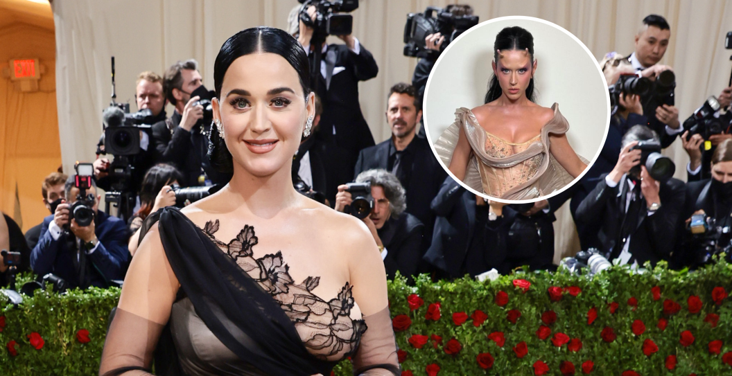 NEW YORK, NEW YORK - MAY 02: Katy Perry attends The 2022 Met Gala Celebrating "In America: An Anthology of Fashion" at The Metropolitan Museum of Art on May 02, 2022 in New York City and screengrab via Perry's Instagram showing her alien transformation.