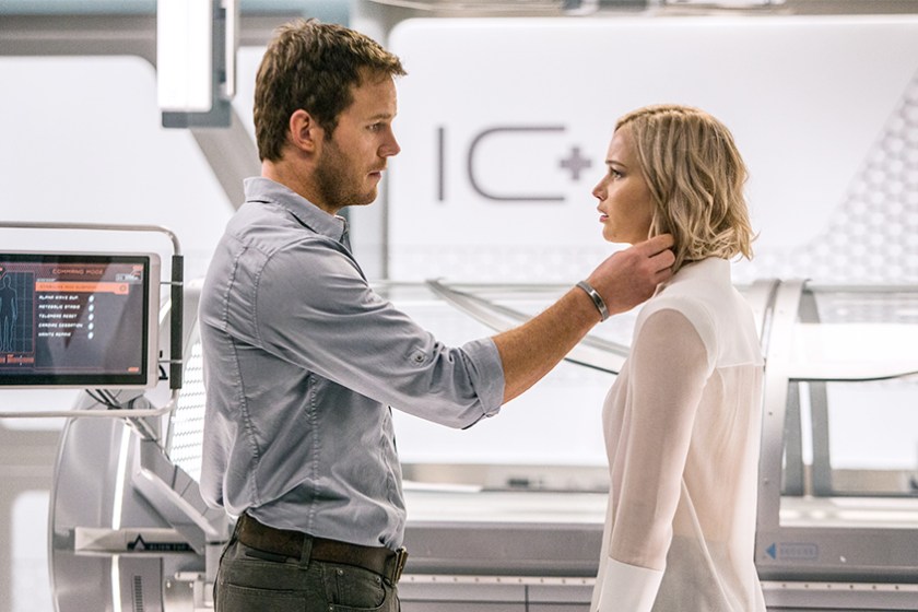 In the Infirmary, Jim (CHRIS PRATT) and Aurora (JENNIFER LAWRENCE) realize they have limited options in Passengers