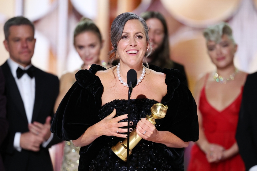 Emma Thomas accepts the award for Best Motion Picture Drama for "Oppenheimer" at the 81st Golden Globe Awards in 2024
