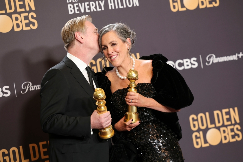 Christopher Nolan and Emma Thomas at the 81st Golden Globe Awards in 2024