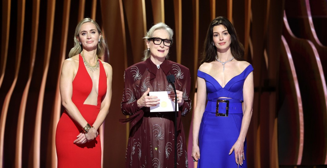 Emily Blunt, Meryl Streep, and Anne Hathaway speak onstage during the 30th Annual Screen Actors Guild Awards