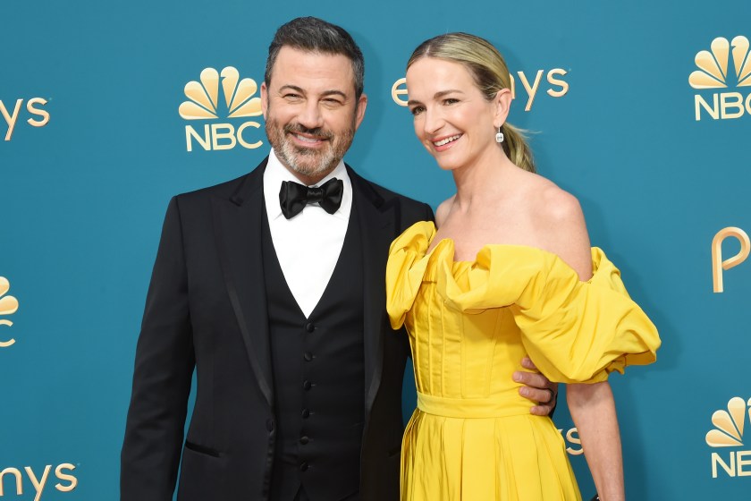 Jimmy Kimmel and Molly McNearney at the 74th Primetime Emmy Awards held at Microsoft Theater on September 12, 2022 in Los Angeles, California. 