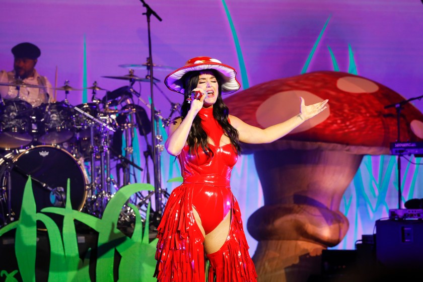 REYKJAVIK, ICELAND - AUGUST 27: Global Pop Superstar and godmother to Norwegian Prima, Katy Perry, performs at the ship's christening ceremony in Reykjavik, Iceland to commemorate her first voyage on August 27, 2022.