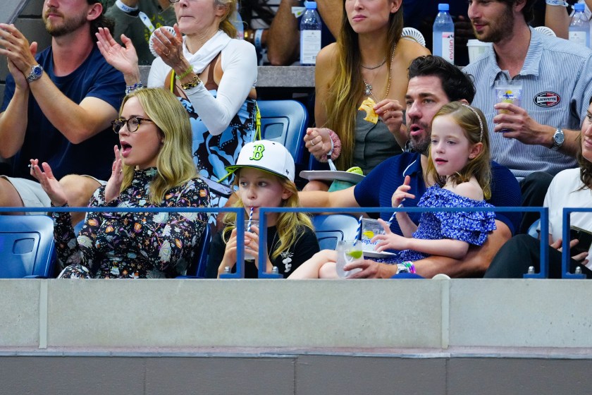 NEW YORK, NEW YORK - SEPTEMBER 08: Emily Blunt and John Krasinski are seen at the 2023 US Open Tennis Championships on September 08, 2023 in New York City.