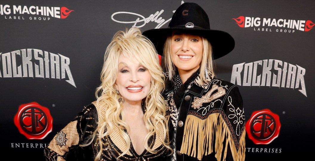 NASHVILLE, TENNESSEE - NOVEMBER 16: (EDITORS NOTE: This image has been retouched.) (L-R) Dolly Parton and Lainey Wilson attend Dolly Parton's Rockstar VIP Album Release Party with American Greetings on November 16, 2023 in Nashville, Tennessee.
