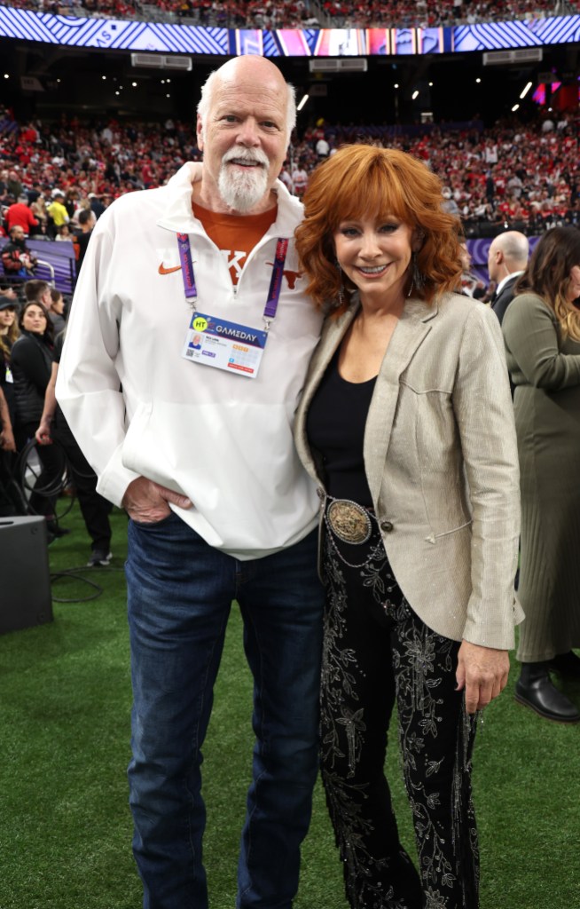 LAS VEGAS, NEVADA - FEBRUARY 11: (L-R) Rex Linn and Reba McEntire attend the Super Bowl LVIII Pregame at Allegiant Stadium on February 11, 2024 in Las Vegas, Nevada. 