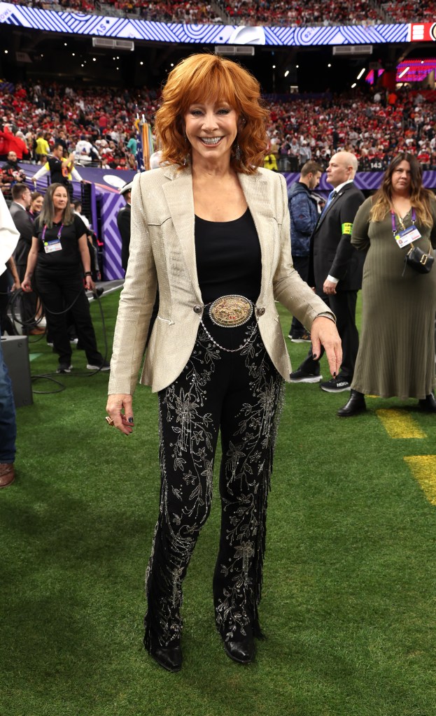 LAS VEGAS, NEVADA - FEBRUARY 11: Reba McEntire attends the Super Bowl LVIII Pregame at Allegiant Stadium on February 11, 2024 in Las Vegas, Nevada