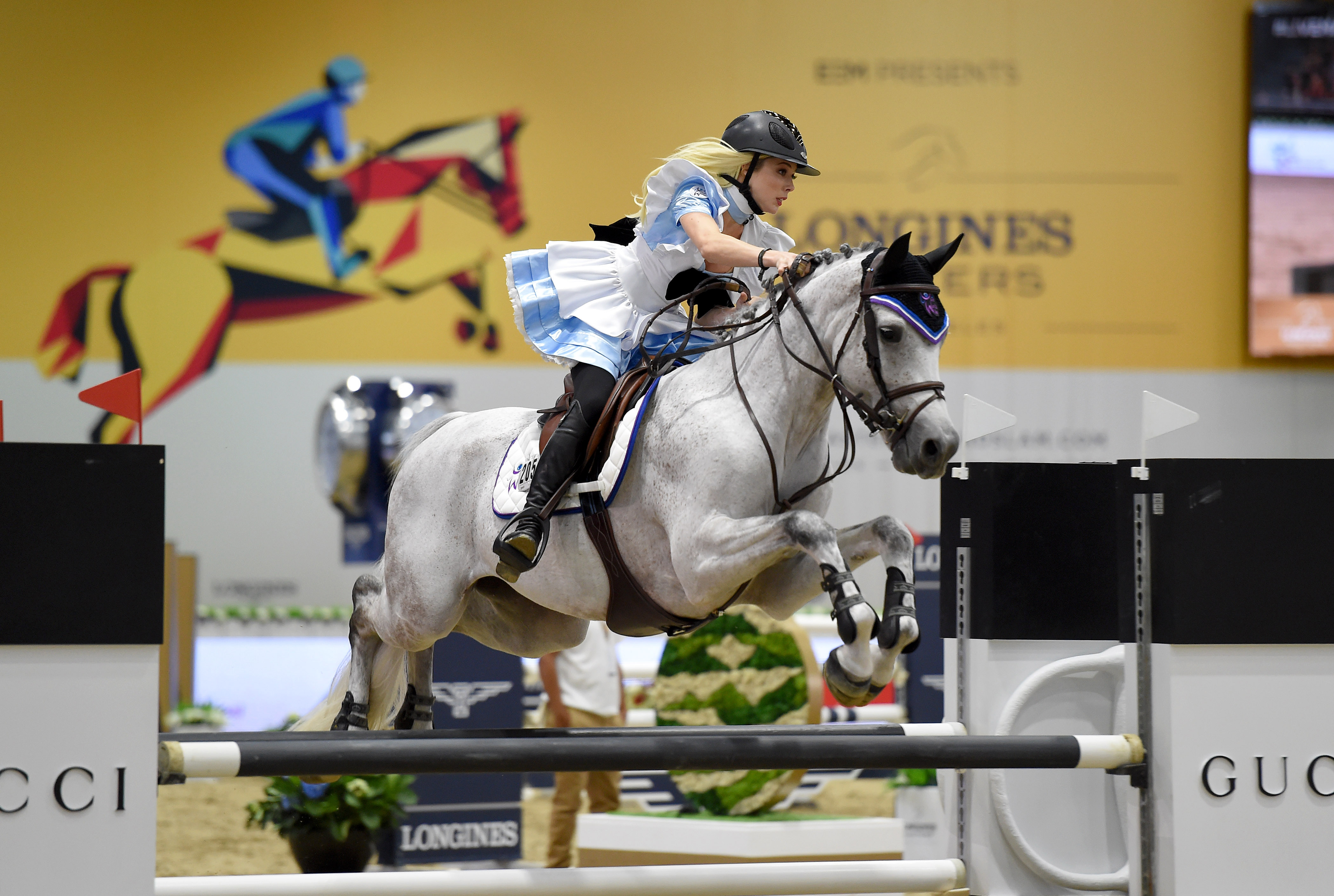 LOS ANGELES, CA - OCTOBER 03: Equestrian Hannah Selleck performs at the 2nd Annual Longines Masters of Los Angeles at Los Angeles Convention Center on October 3, 2015 in Los Angeles, California. 