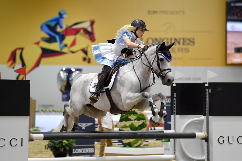 LOS ANGELES, CA - OCTOBER 03: Equestrian Hannah Selleck performs at the 2nd Annual Longines Masters of Los Angeles at Los Angeles Convention Center on October 3, 2015 in Los Angeles, California.