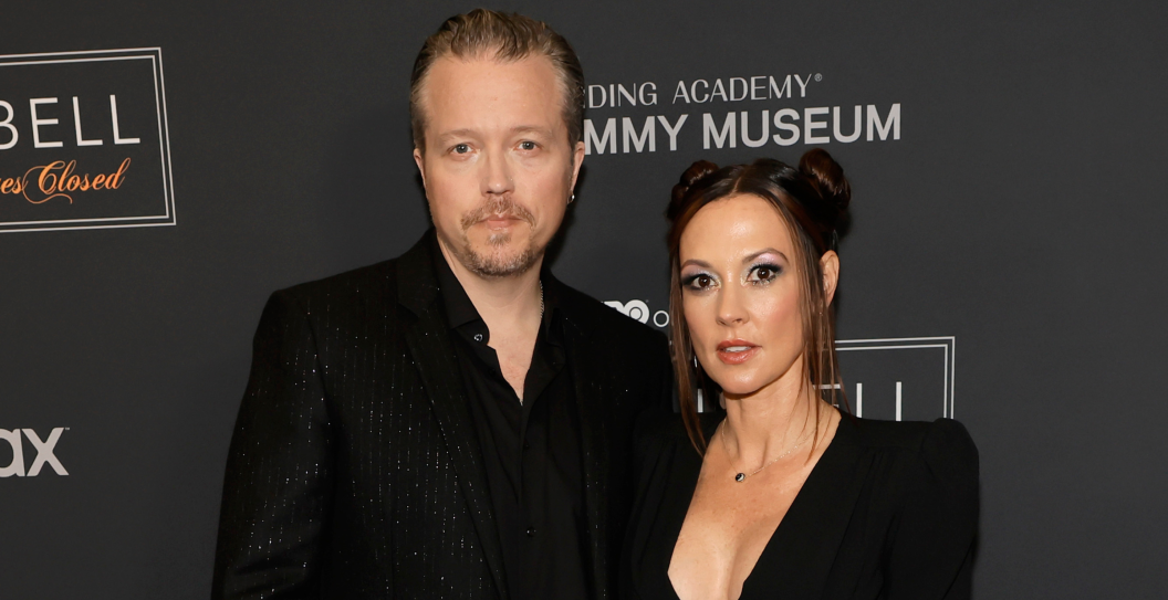 Jason Isbell (L) and Amanda Shires arrive at the Los Angeles premiere of HBO's "Jason Isbell: Running With Our Eyes Closed" at The GRAMMY Museum on March 23, 2023 in Los Angeles, California. (