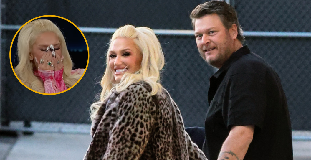 Gwen Stefani and Blake Shelton are seen arriving at Jimmy Kimmel show on February 14, 2024 in Hollywood, California.